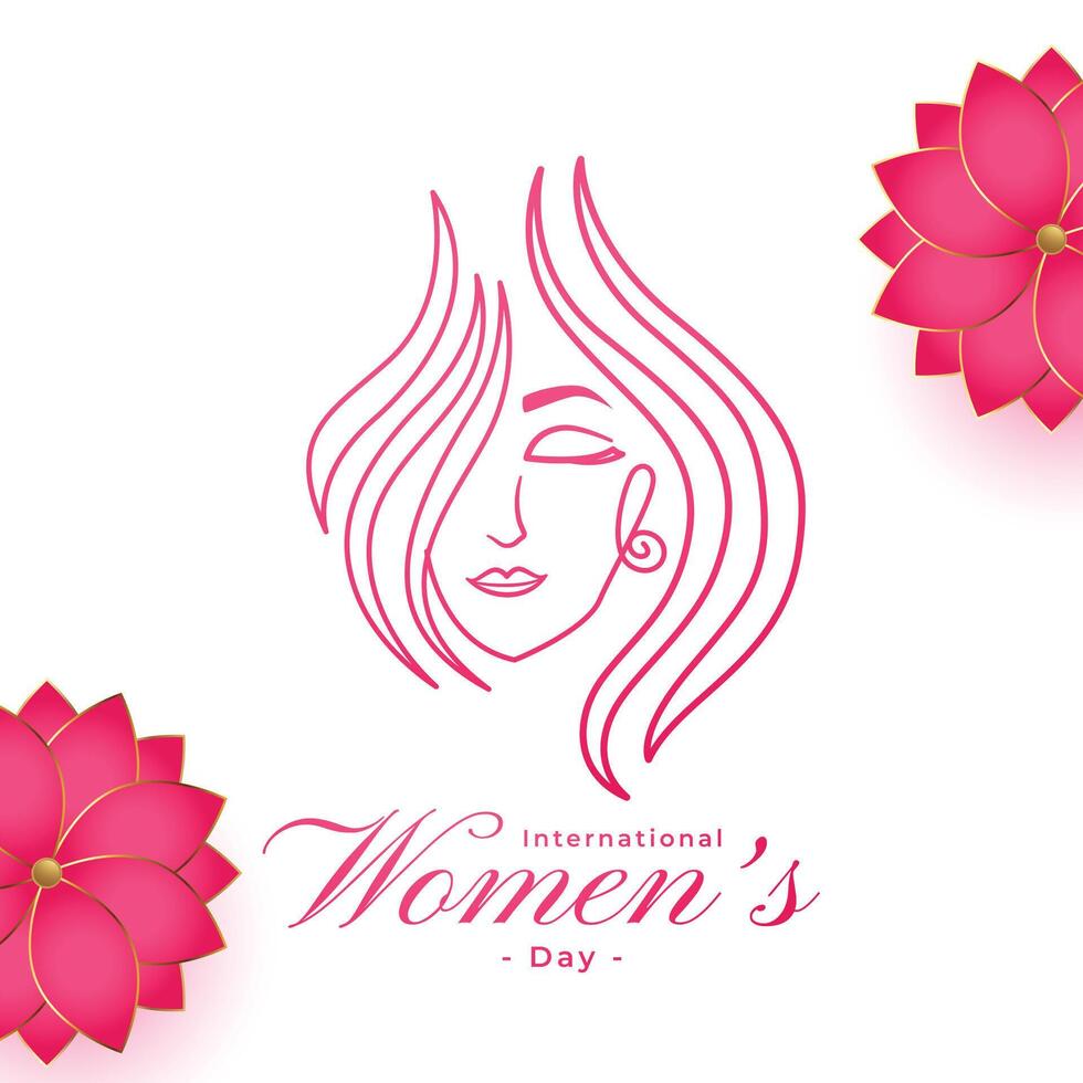 happy womens day celebration card with flowers and line face vector