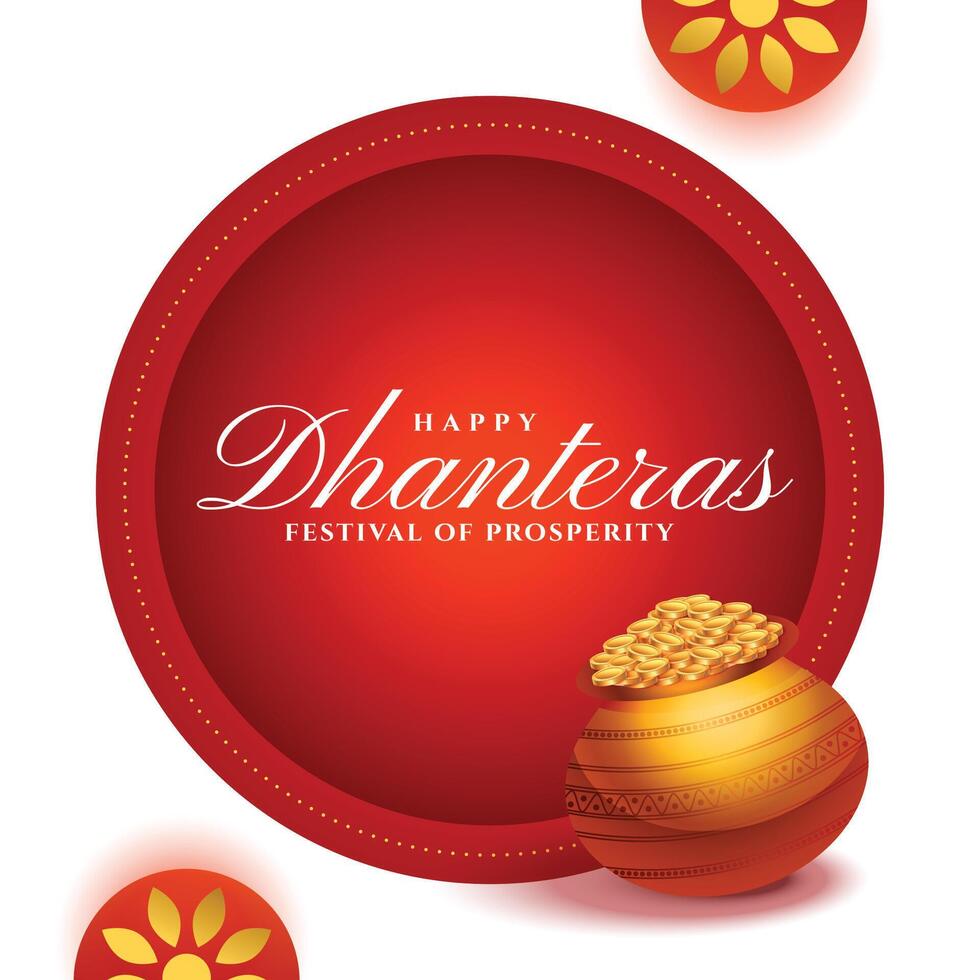 happy dhanteras religious event background with golden coin kalasha vector