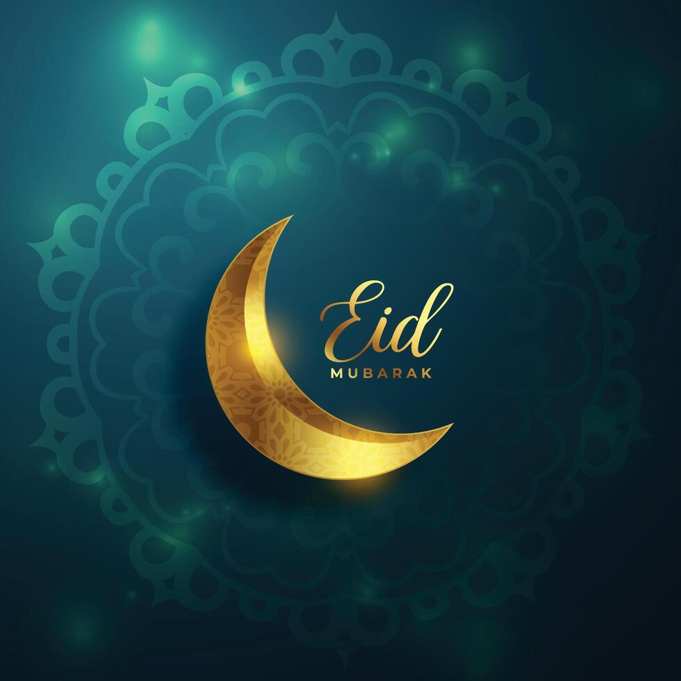 eid Mubarak dorado Luna en brillante mandala antecedentes vector