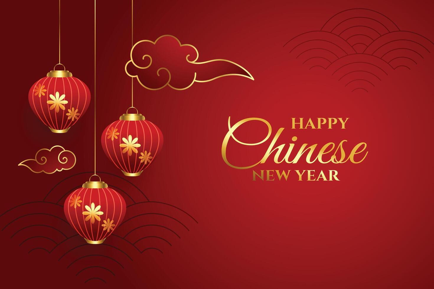 happy chinese new year greeting card red design vector