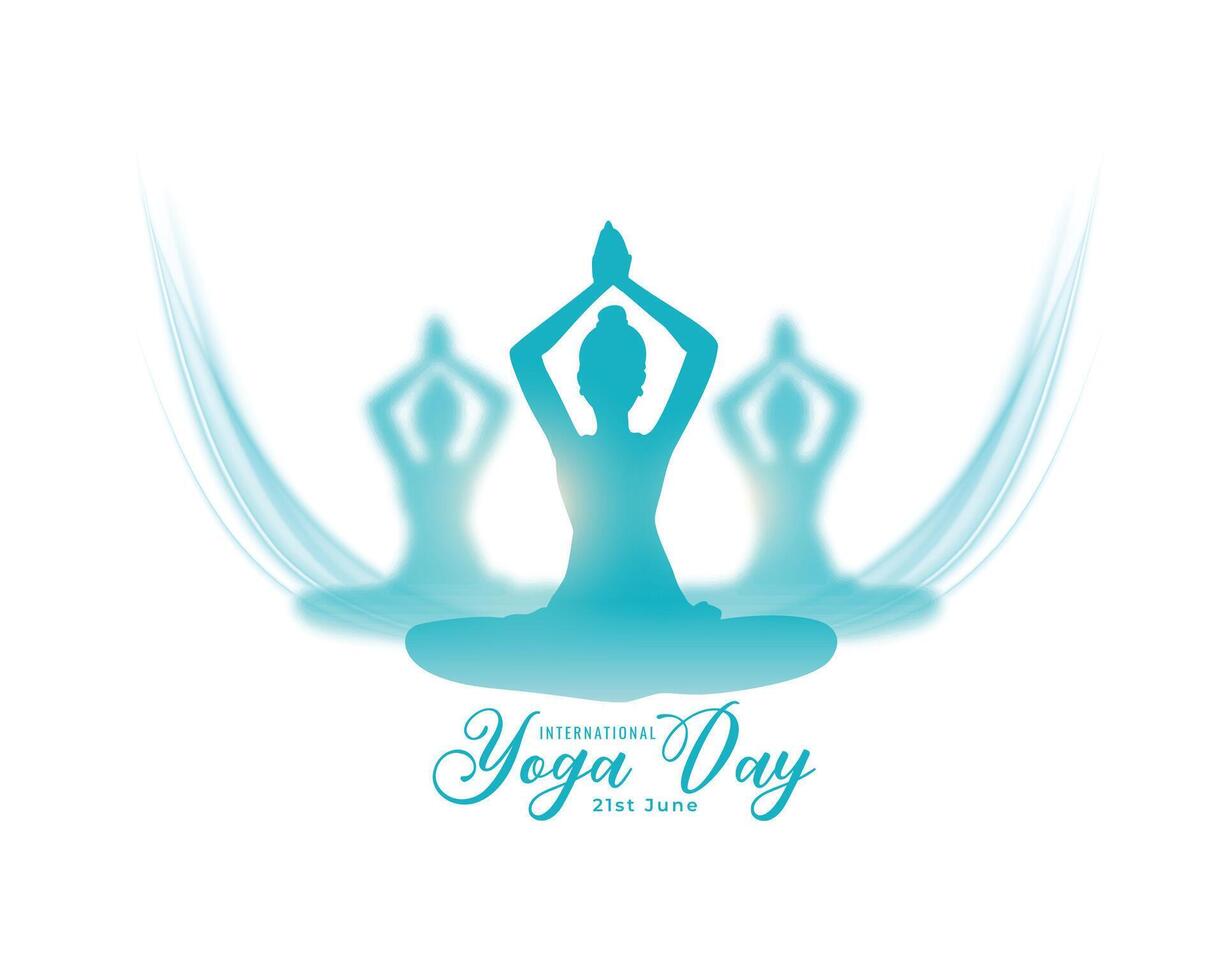 21st june world yoga day background with women doing mediation vector