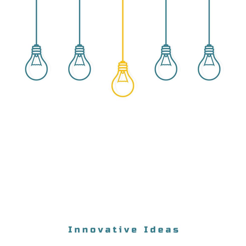 set of five light bulb with genius idea concept background vector