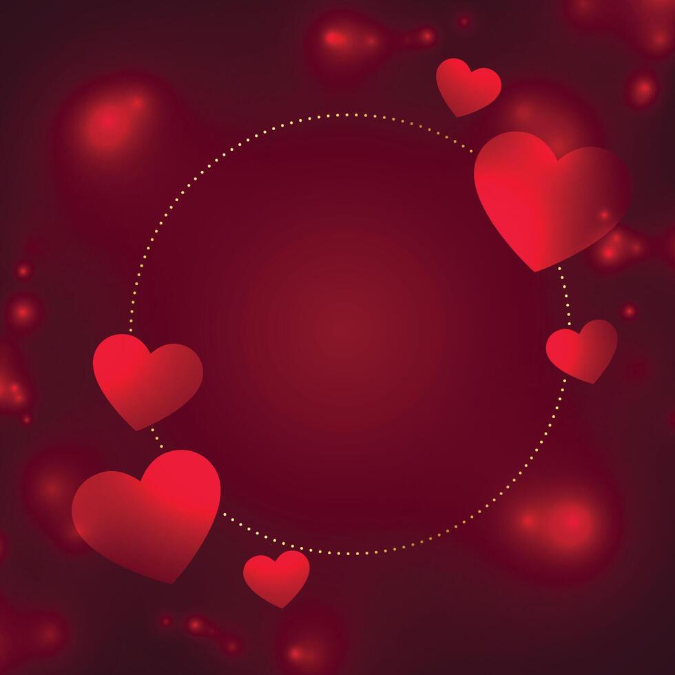 golden frame with shiny red hearts background vector