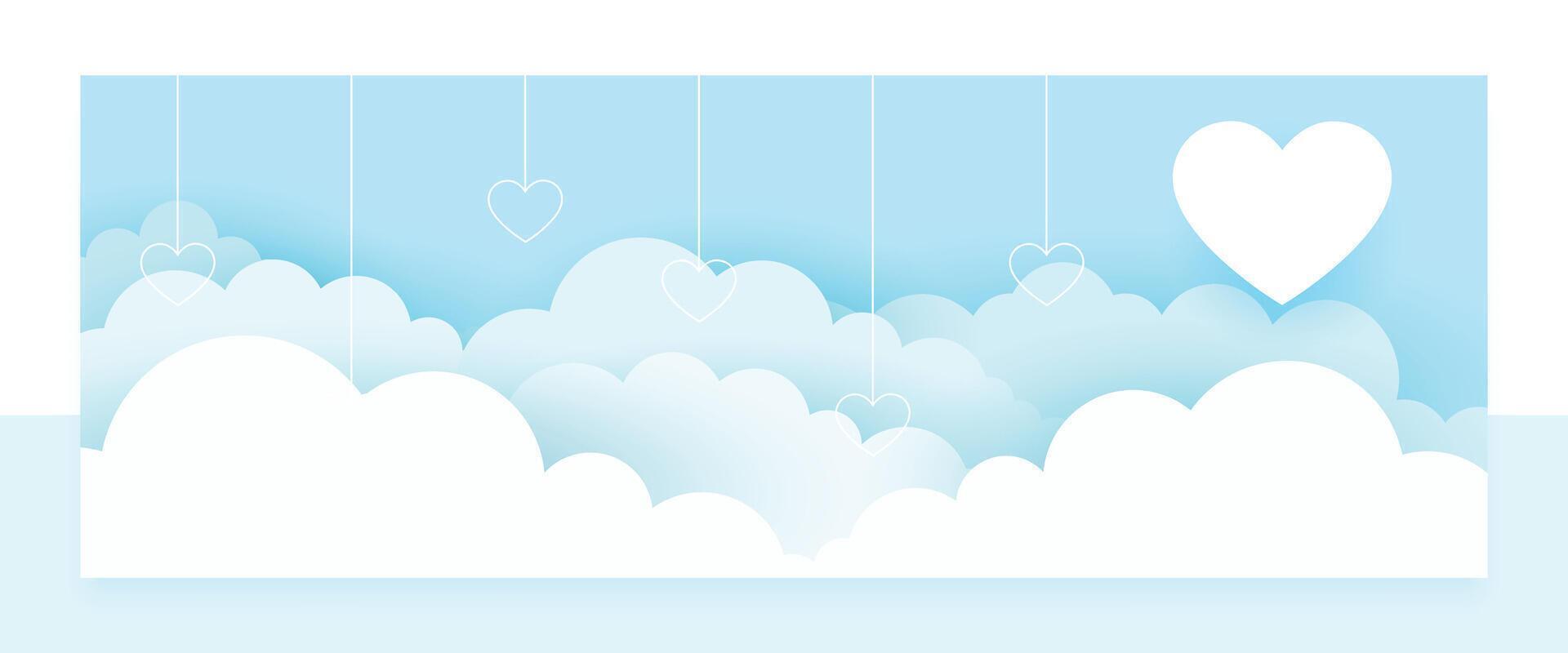 papel estilo linda corazón y nube fondo de pantalla diseño vector