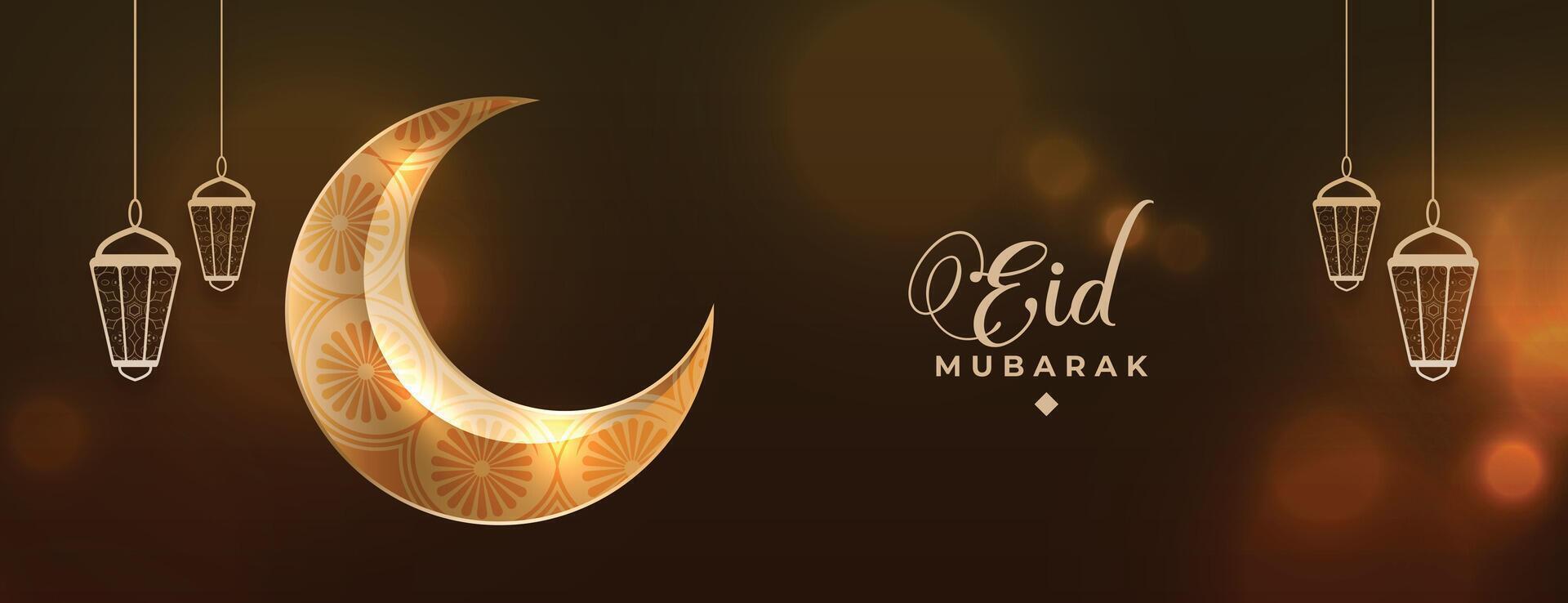 eid Mubarak realista presente Luna bandera diseño vector