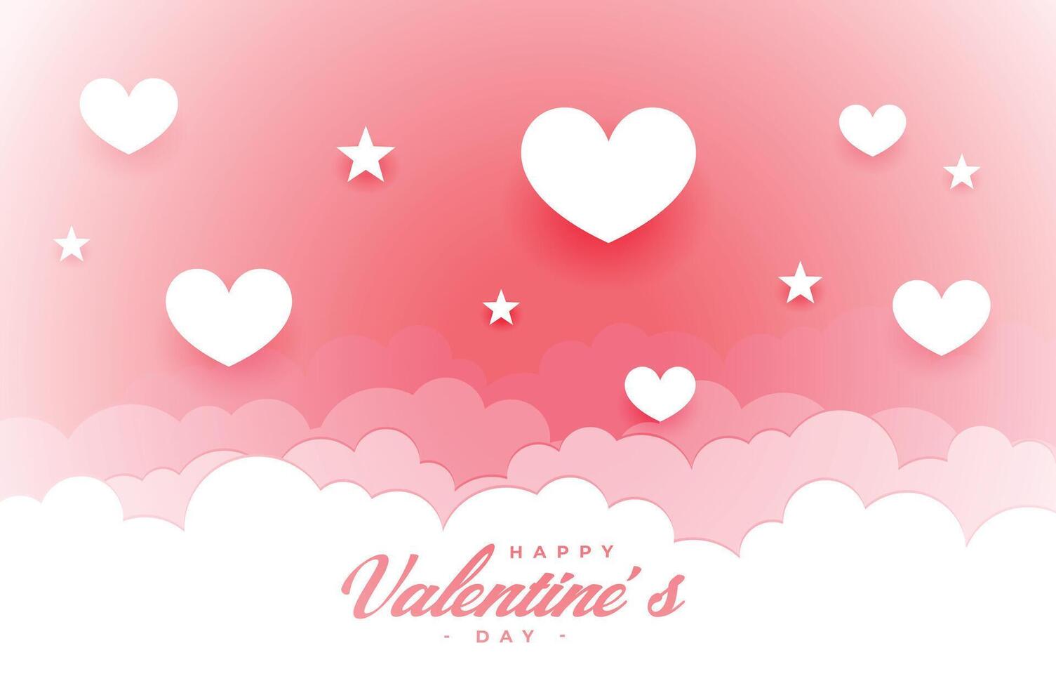 valentines day card in paper style with clouds and hearts vector