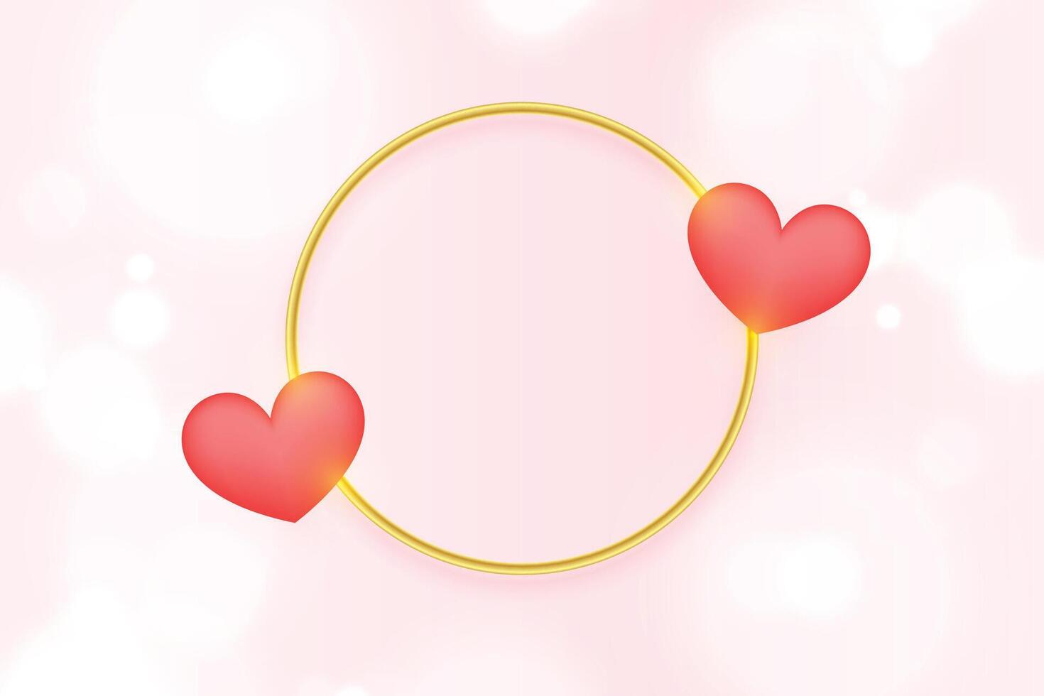 golden frame with two hearts valentines day background vector