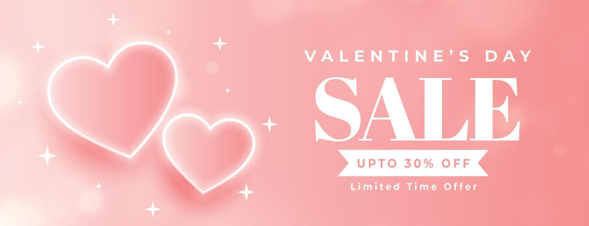 valentines day sale banner with glowing neon hearts vector