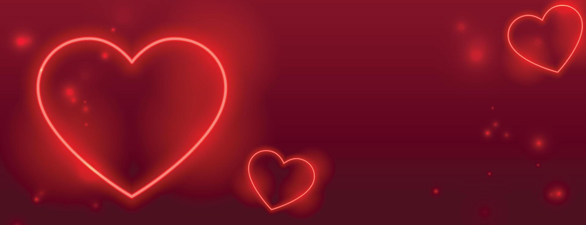 neón rojo corazones san valentin día romántico bandera diseño vector