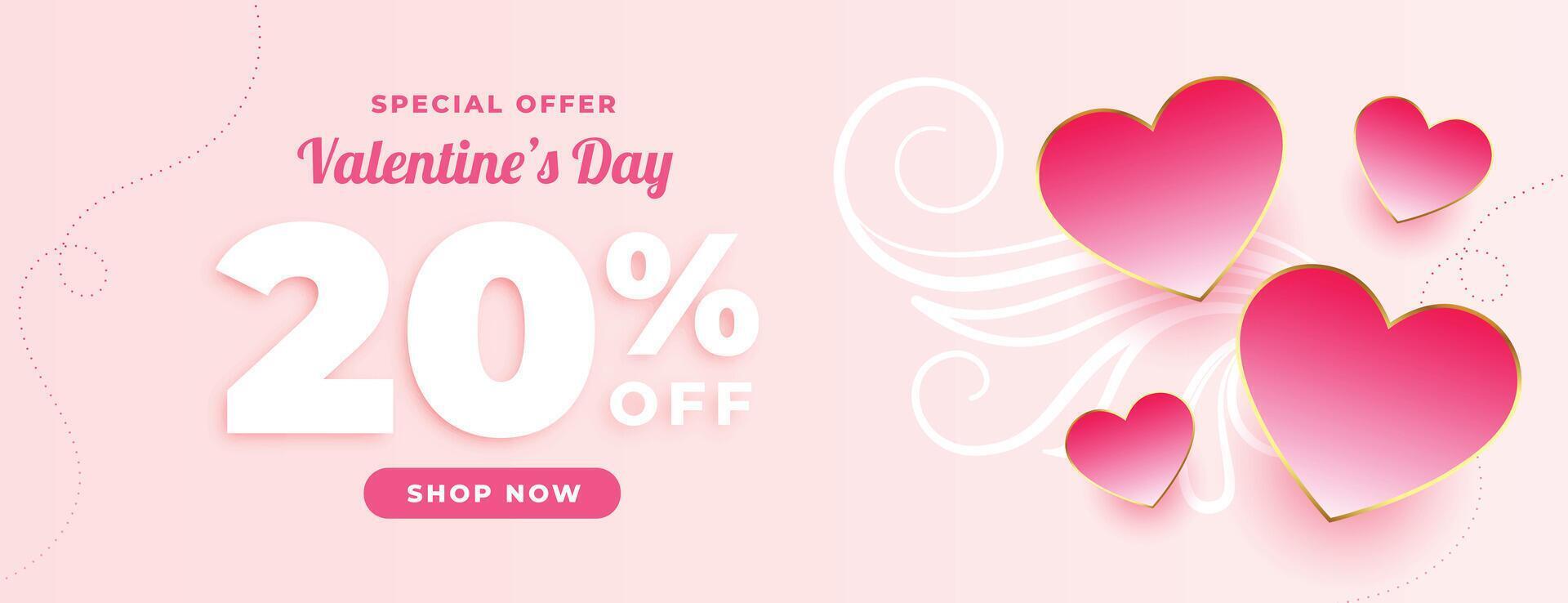 lovely valentines day discount and sale banner with pink hearts vector