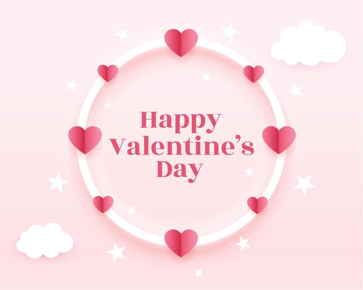 happy valentines day greeting with hearts frame and clouds vector