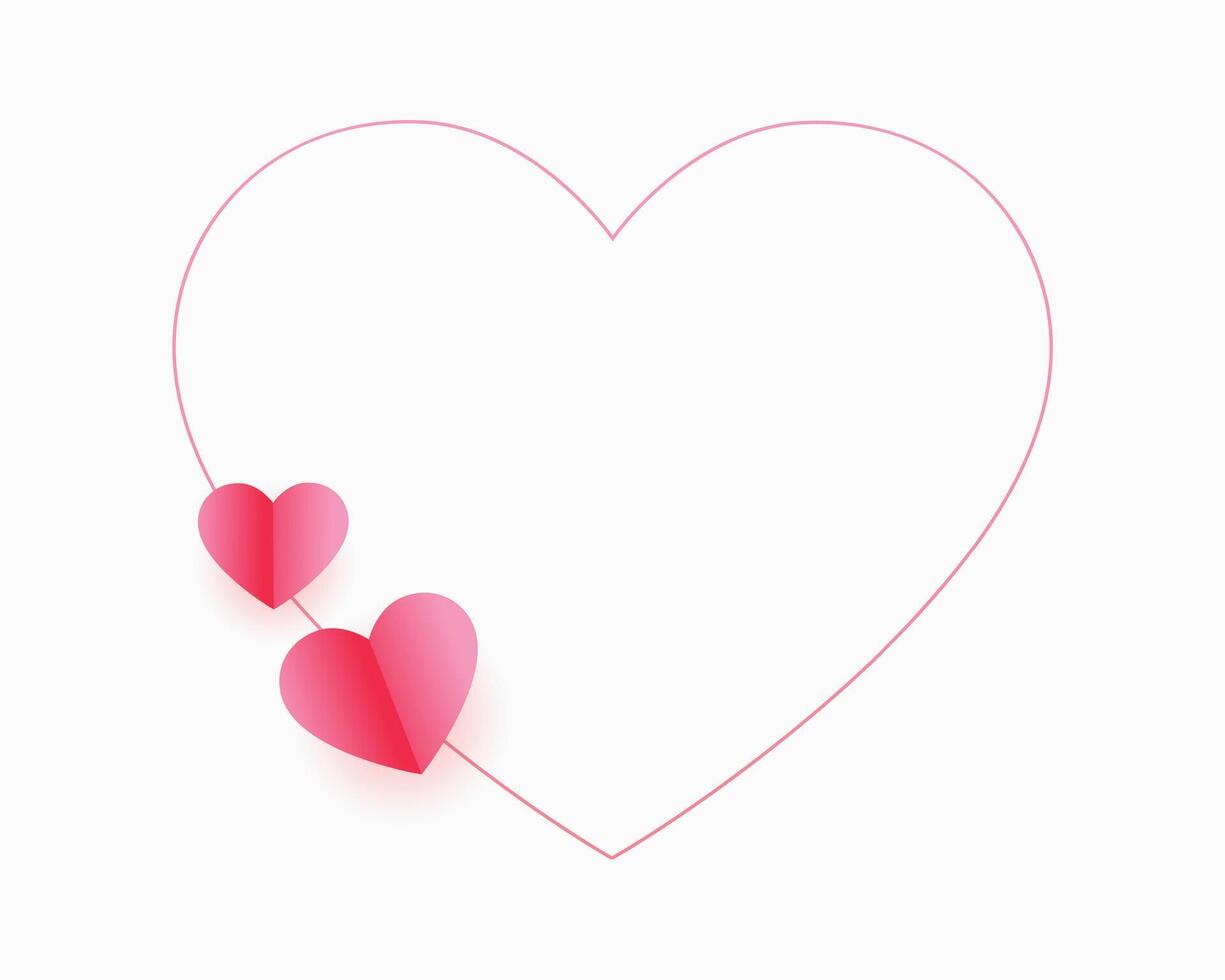 línea corazón marco con dos papel corazones con texto espacio vector