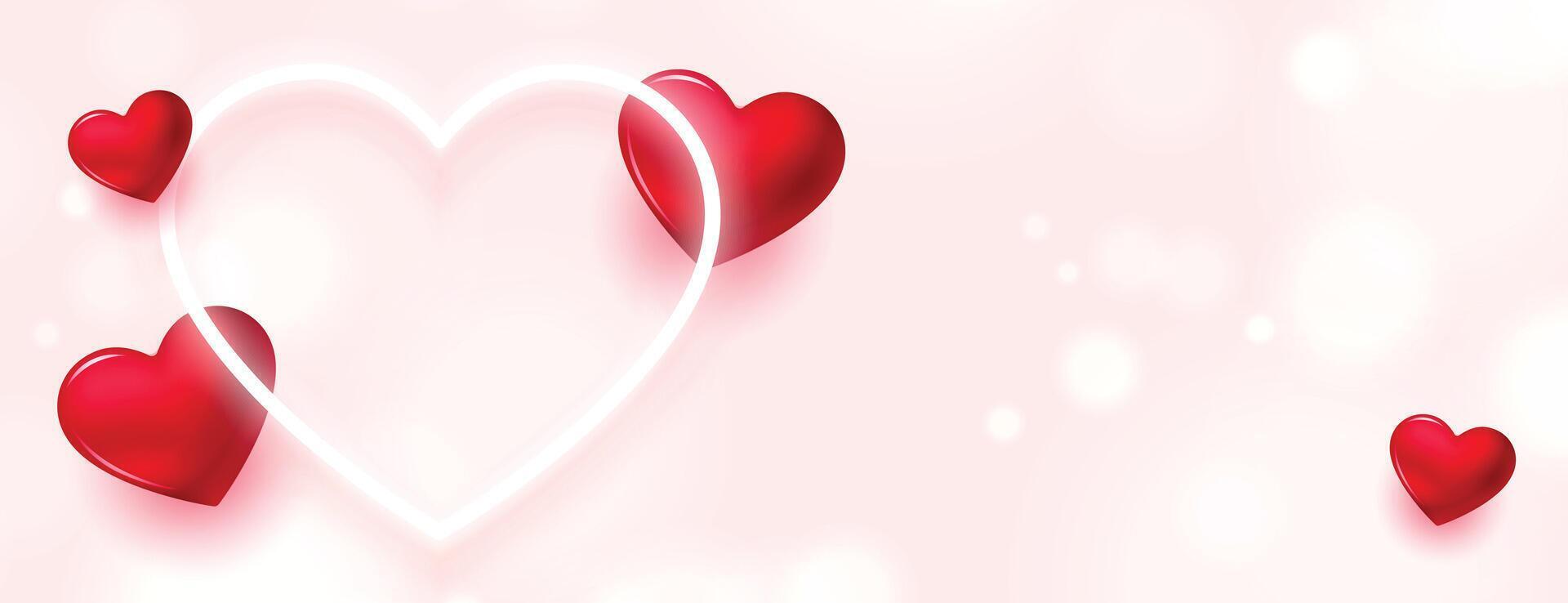 romántico san valentin día corazones bandera con neón amor corazón vector