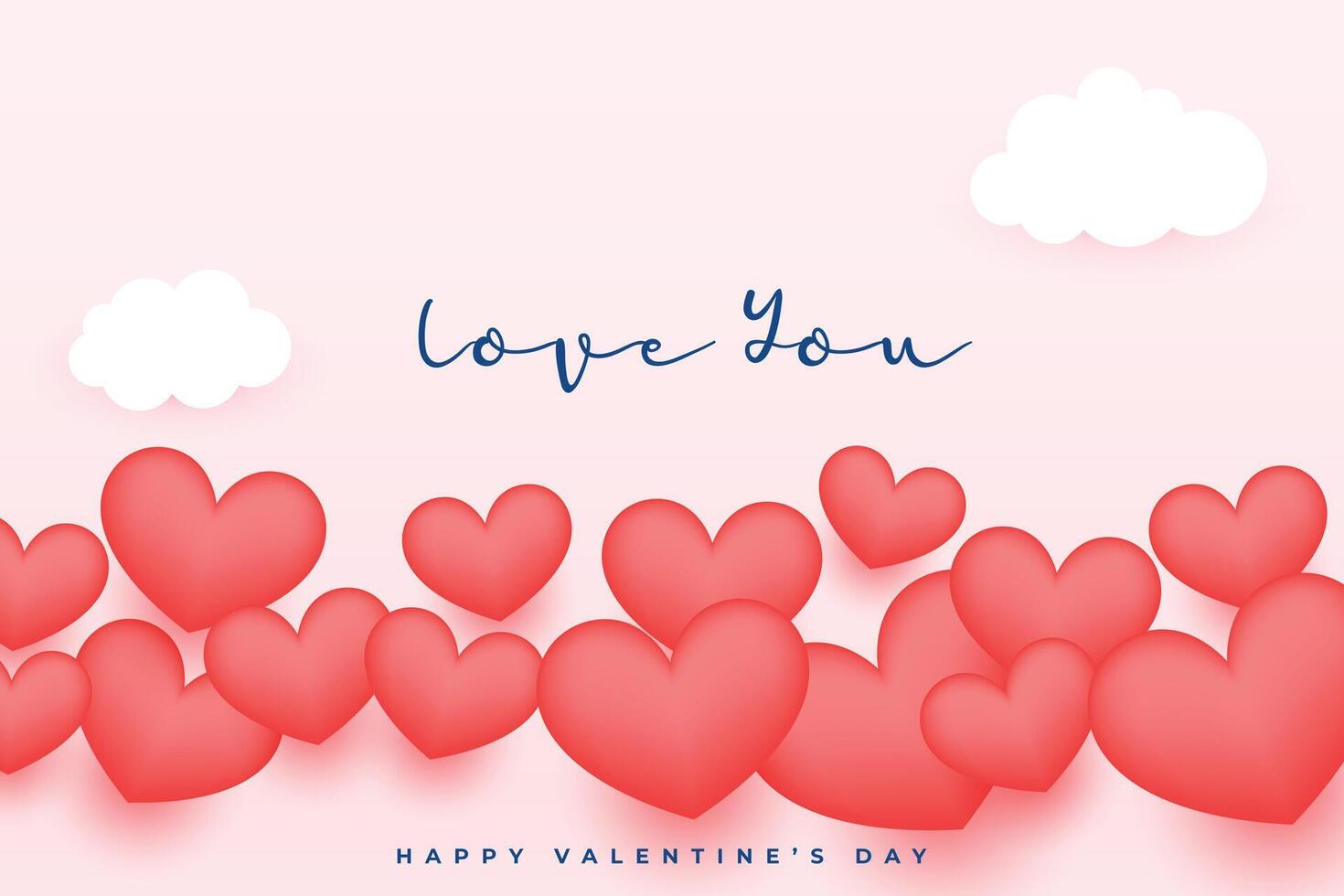 nice valentines day greeting with 3d hearts and clouds vector