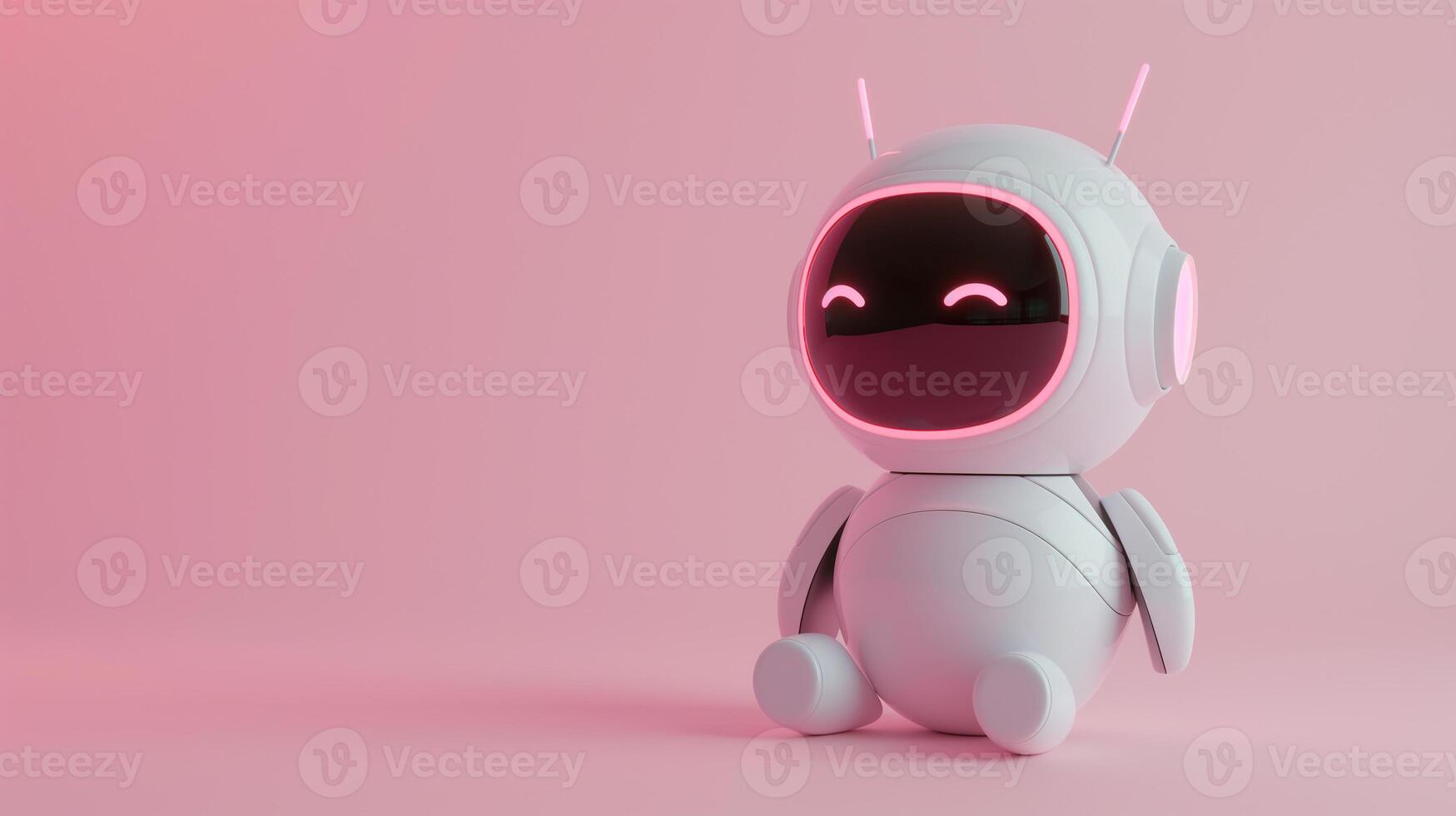 AI generated A white cute ai chatbot or robot on a pink background. Space for text photo