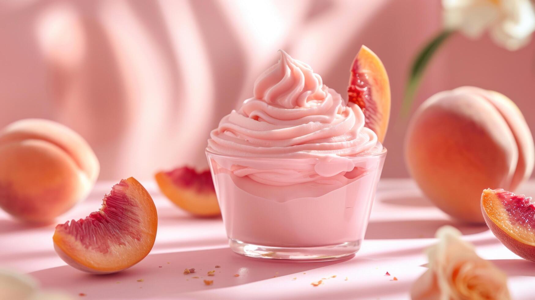 AI generated Decadent Peach Flavored Cup Dessert on Elegant Display photo