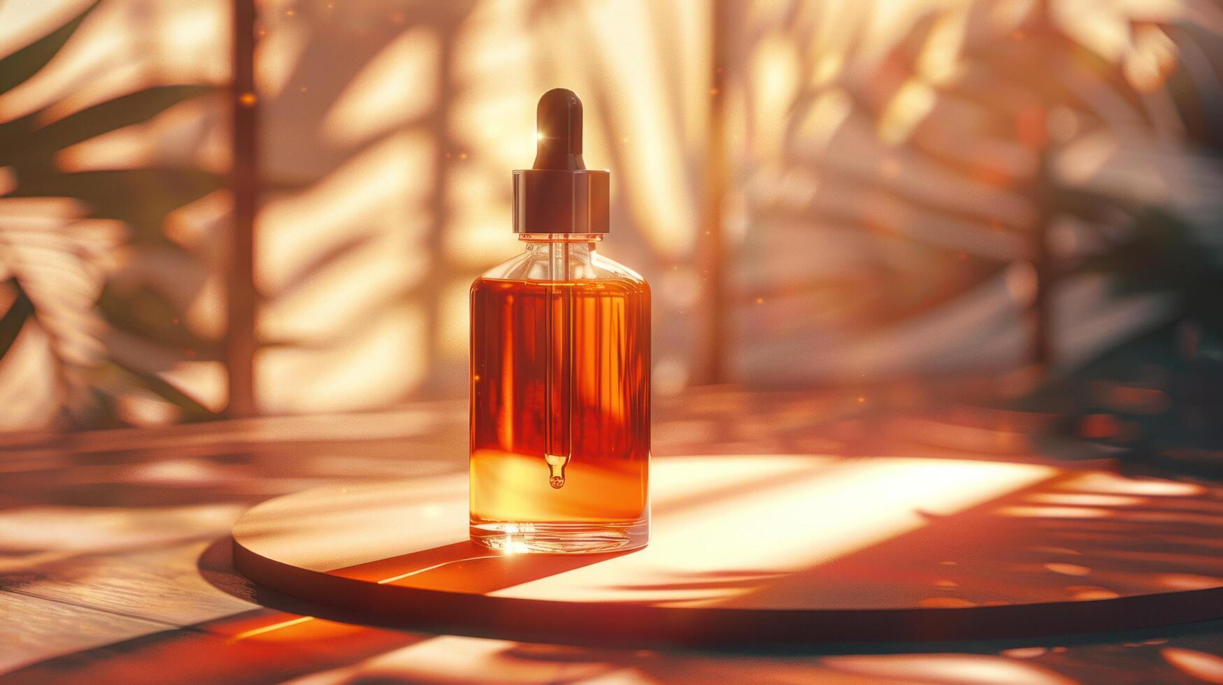 AI generated A glass bottle featuring an orange oil dropper for skin and hair care photo