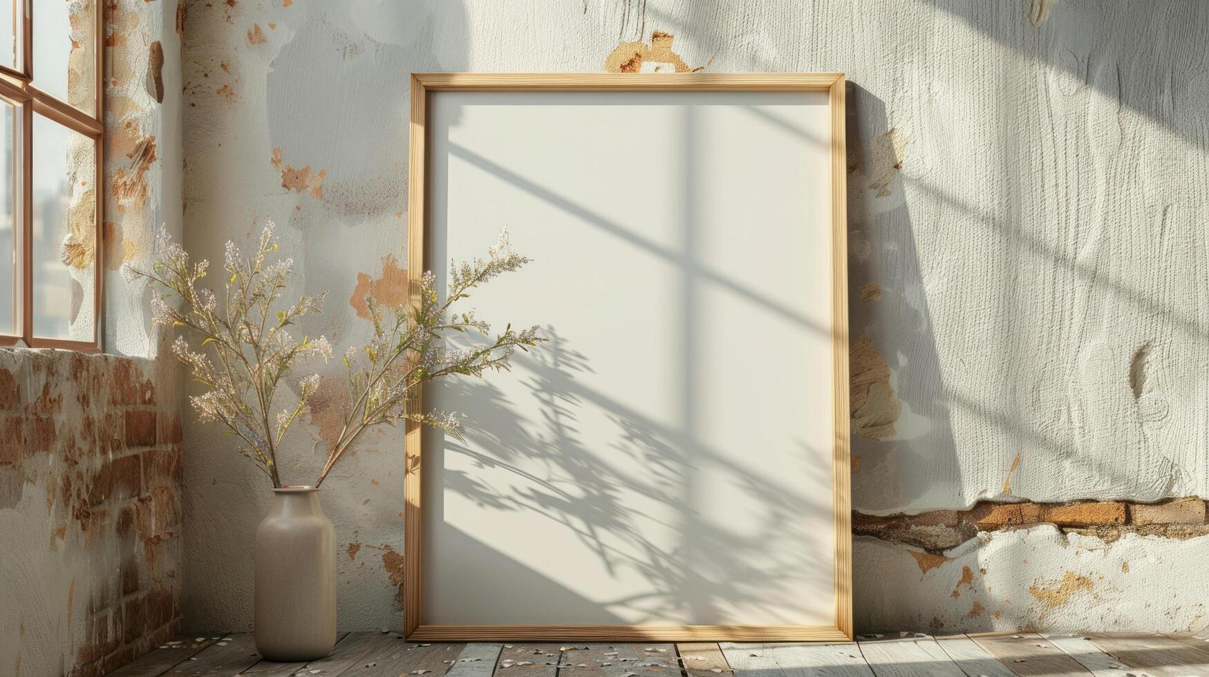 AI generated Close-up of a mockup poster frame against an interior background photo