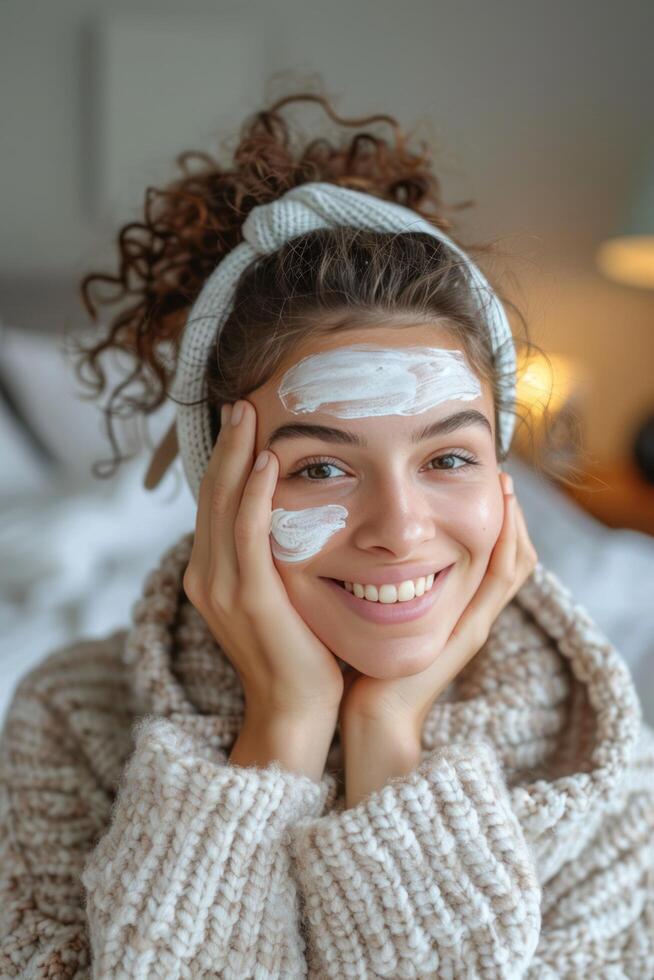 AI generated Relaxed Woman Enjoying Skincare Routine photo