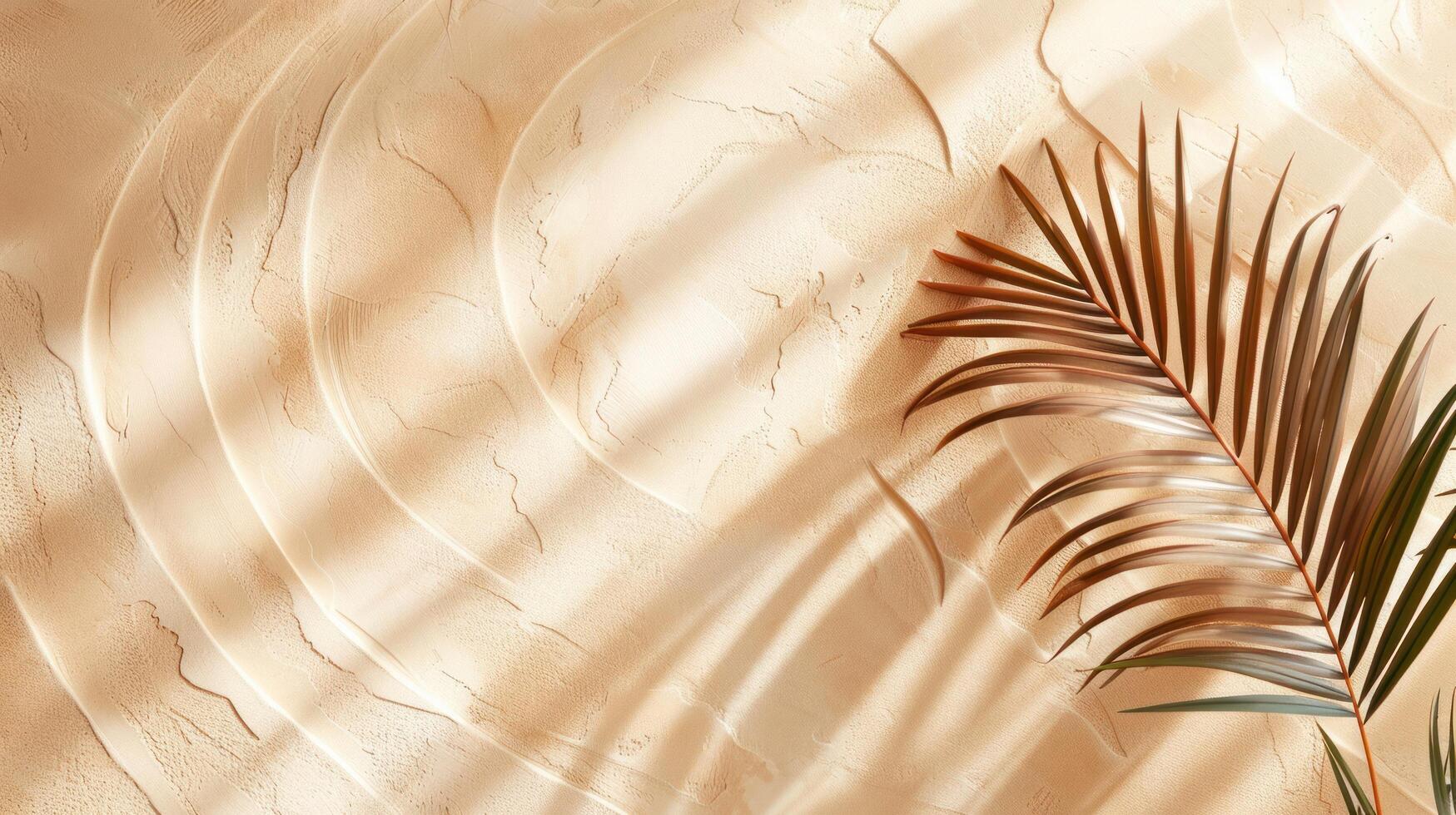 AI generated A simple and abstract cosmetic backdrop for showcasing products, featuring a sunshade shadow on a beige plaster wall. photo