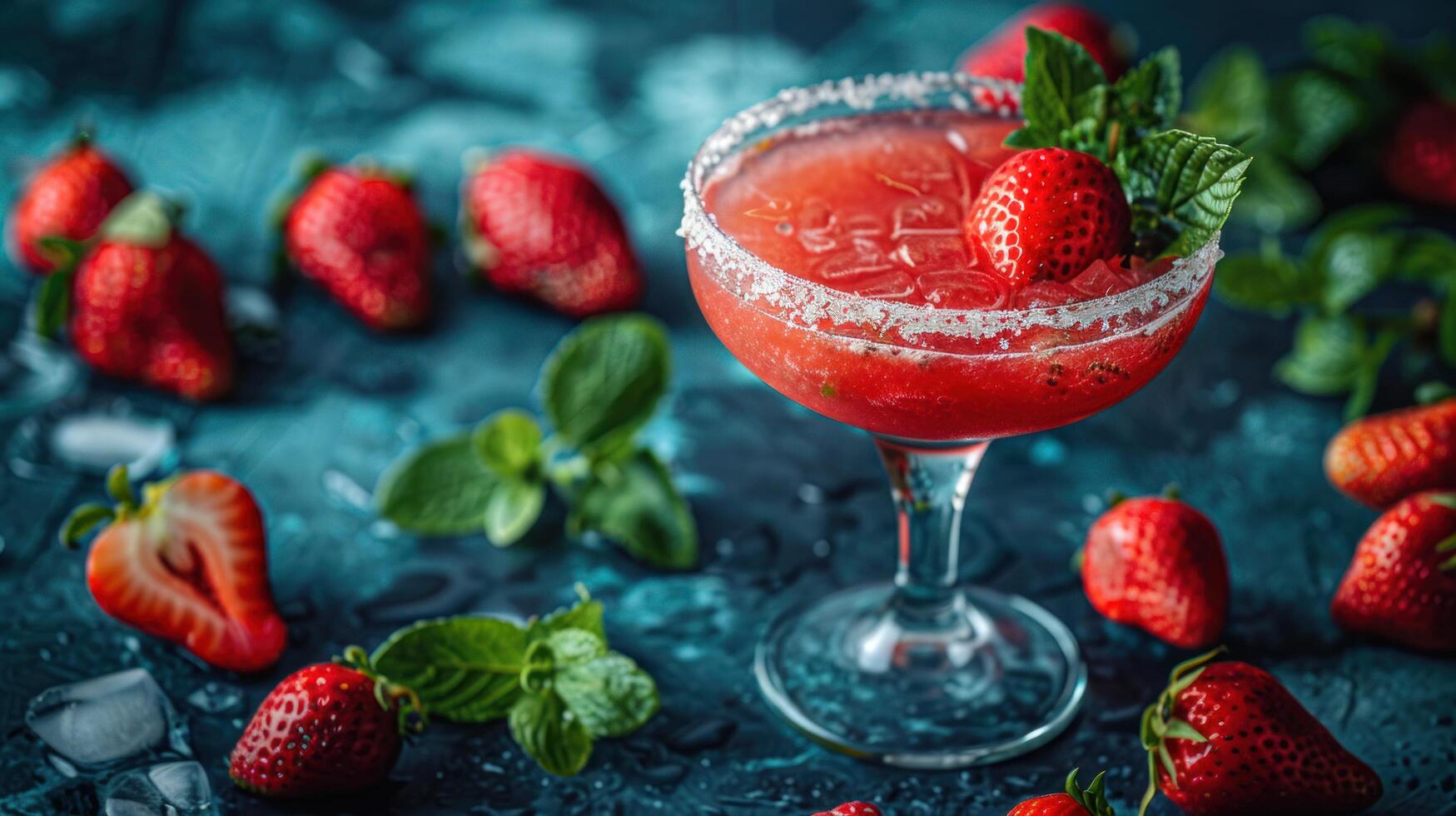 AI generated a strawberry daiquiri, with fresh strawberries, rum, lime juice, and simple syrup, blended with ice photo