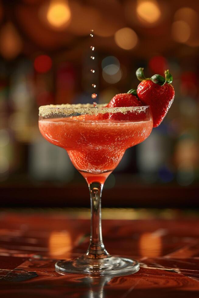 AI generated a strawberry daiquiri, with fresh strawberries, rum, lime juice, and simple syrup, blended with ice photo