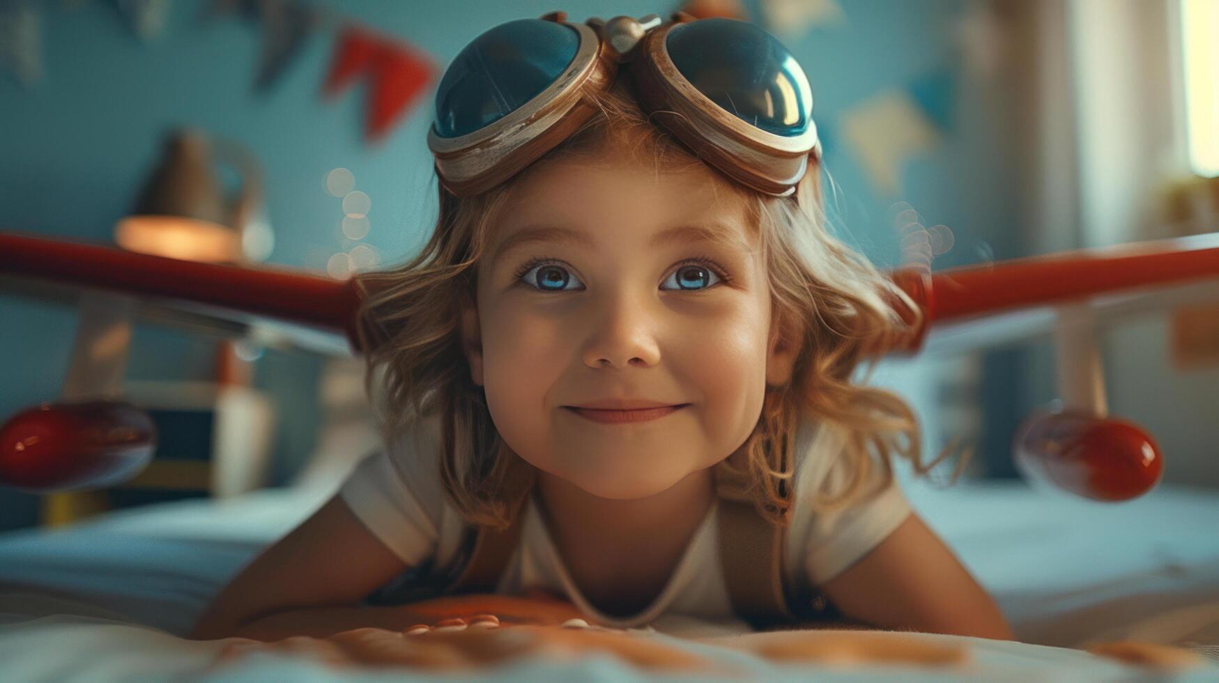 AI generated A joyful child playing with a toy jetpack, embodying the spirit of a young pilot photo