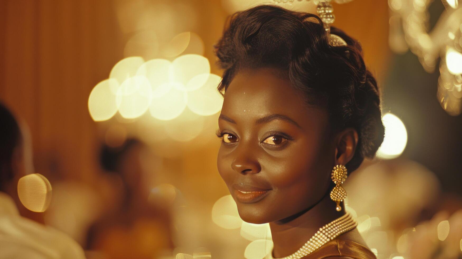 AI generated An African woman is depicted at a dinner party with friends photo
