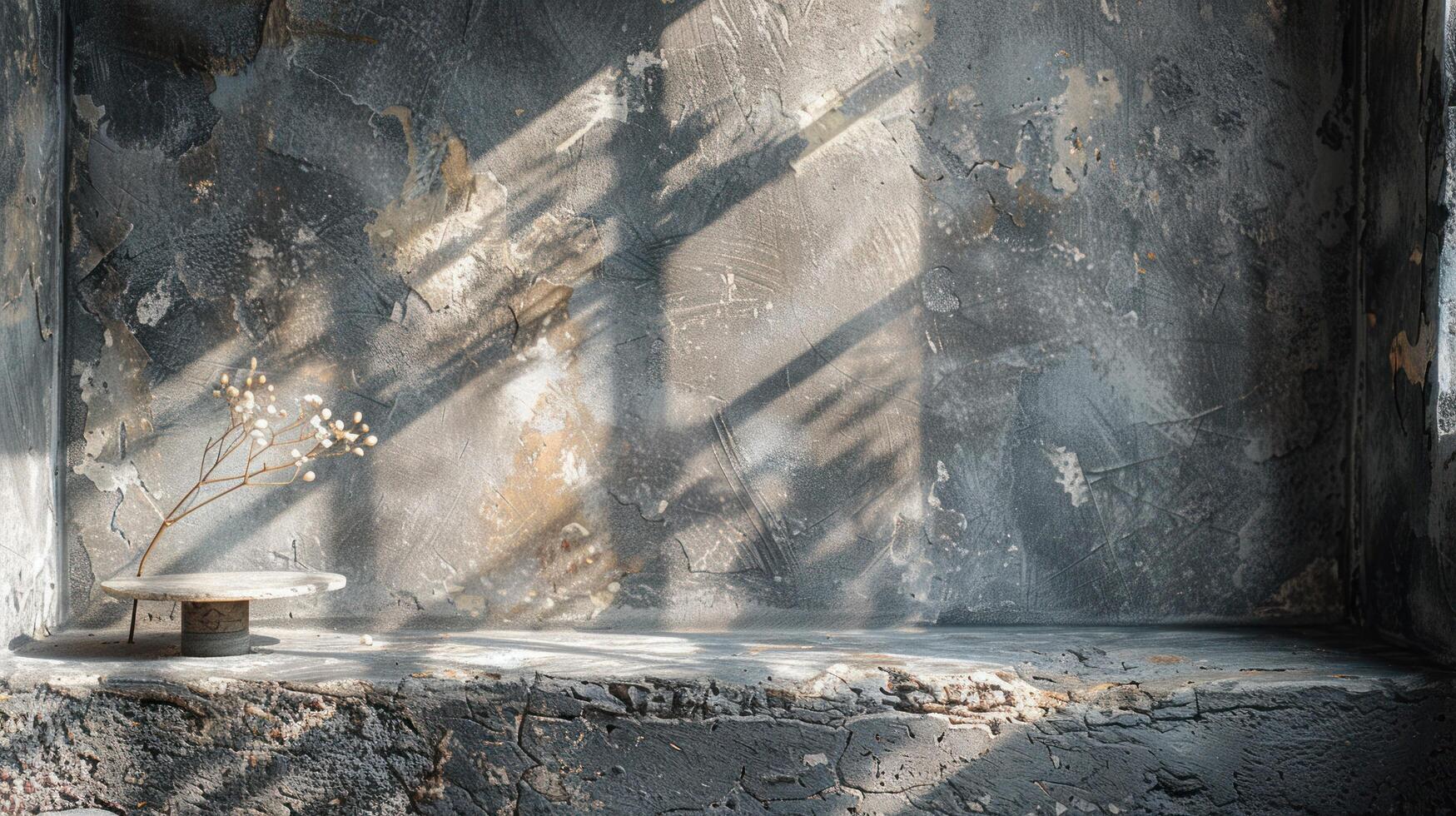 AI generated Basic backdrop for showcasing a product. a natural sunshade shadow on a dark plaster wall photo