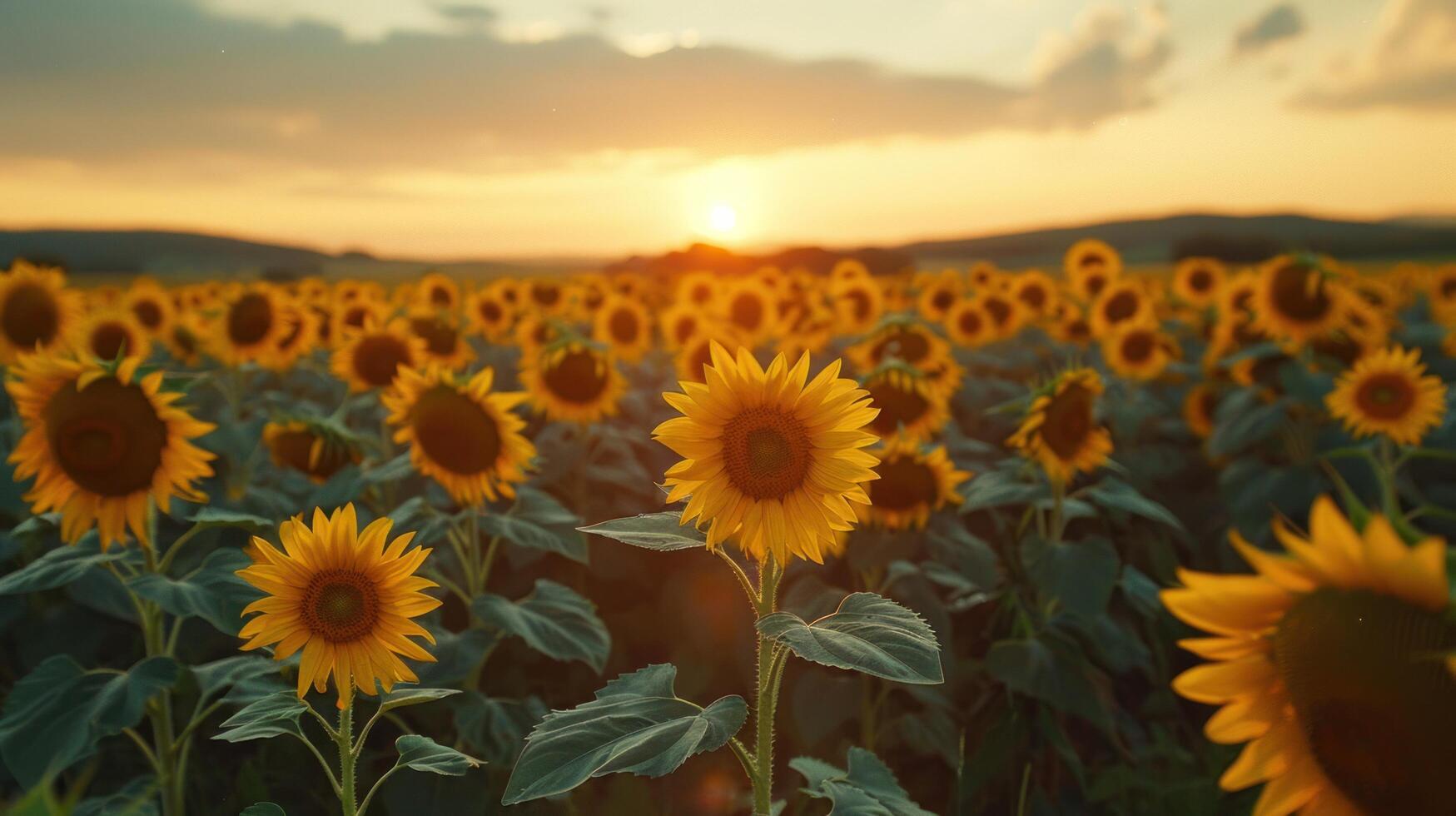 AI generated Scenic view of expansive agricultural field filled with vibrant yellow sunflowers in a summer photo