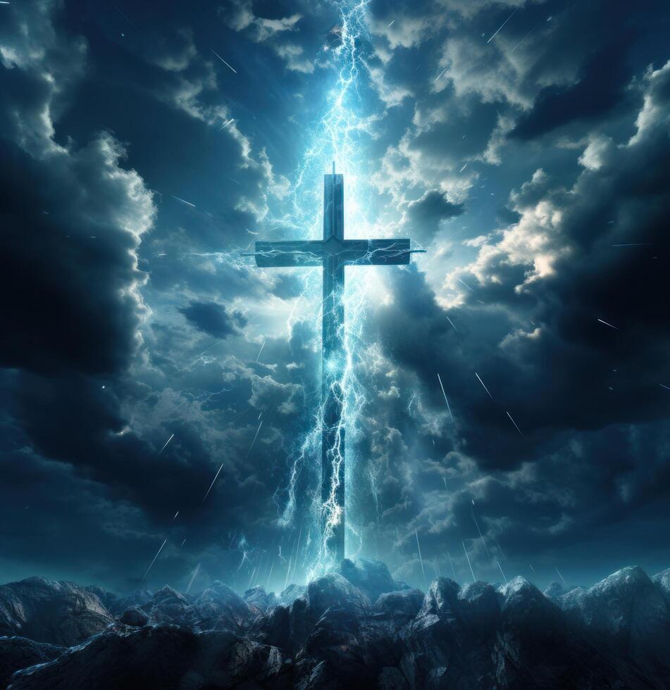 AI generated an image of a cross in the clouds photo