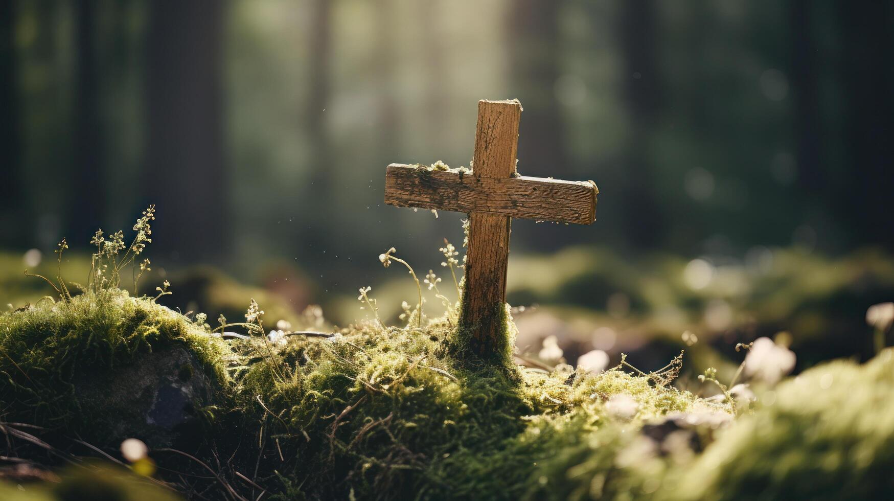 AI generated easter cross concept in the nature with blurred background photo