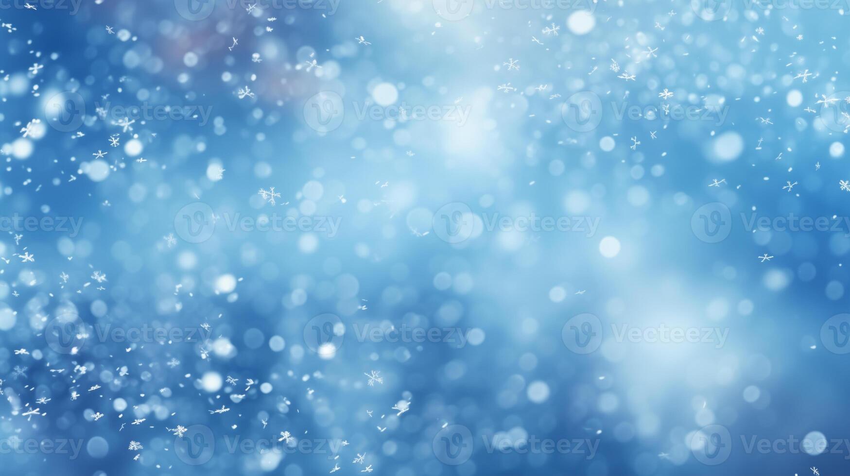 AI generated Christmas background, blue snowflakes, blur, bokeh photo