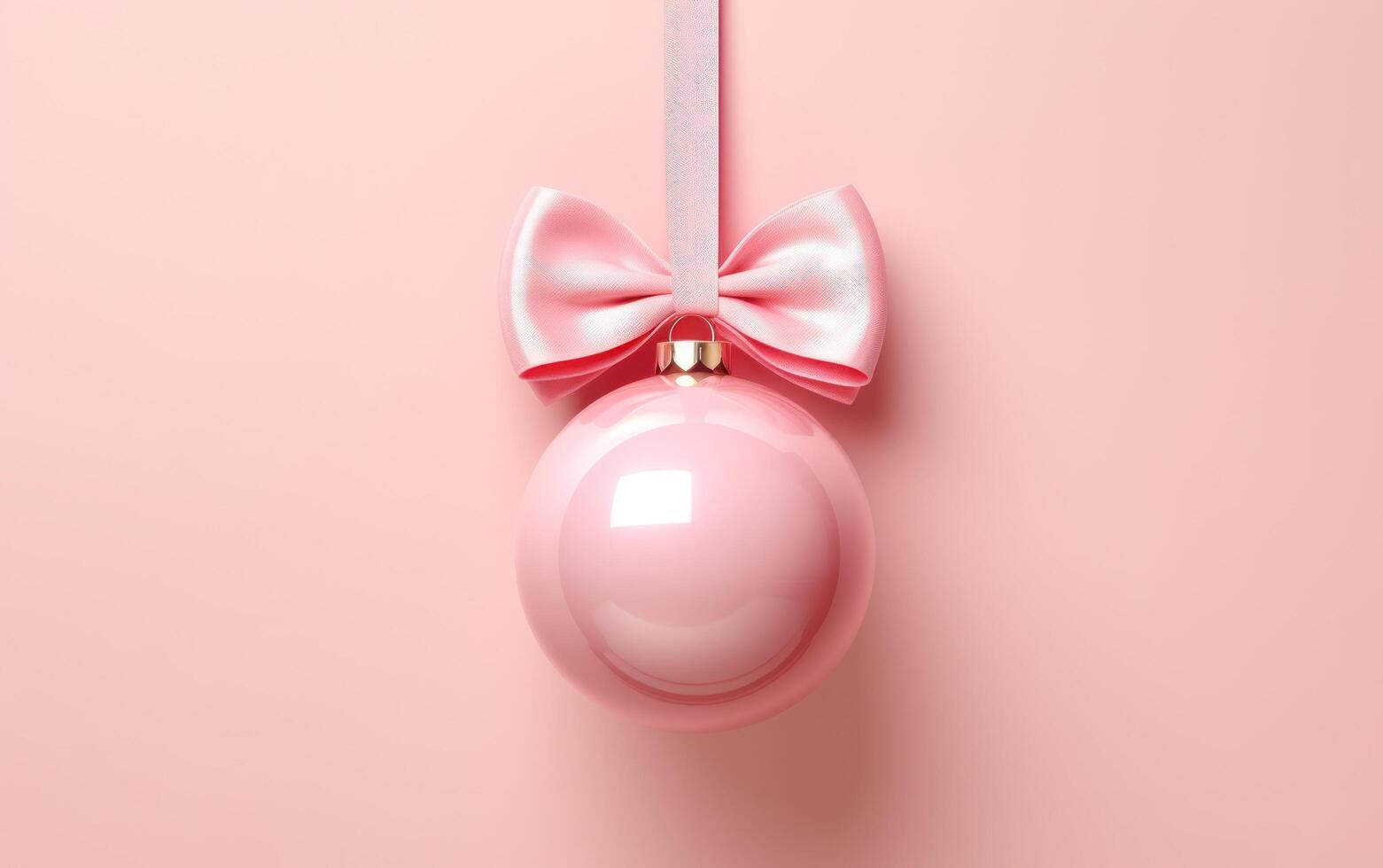 AI generated pink christmas hanging ball with ribbon bow photo