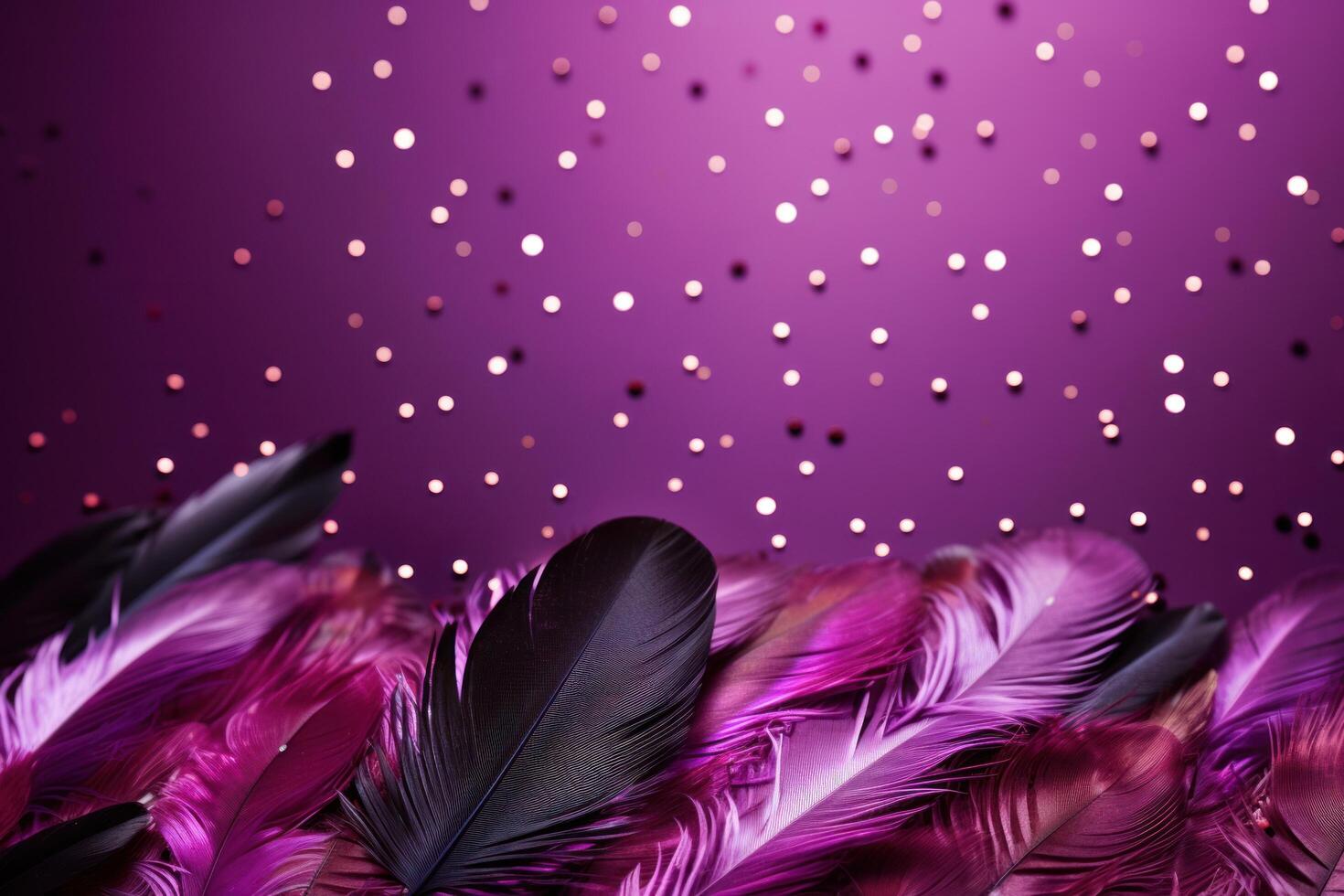 AI generated an arrangement of purple feathers on a purple background photo