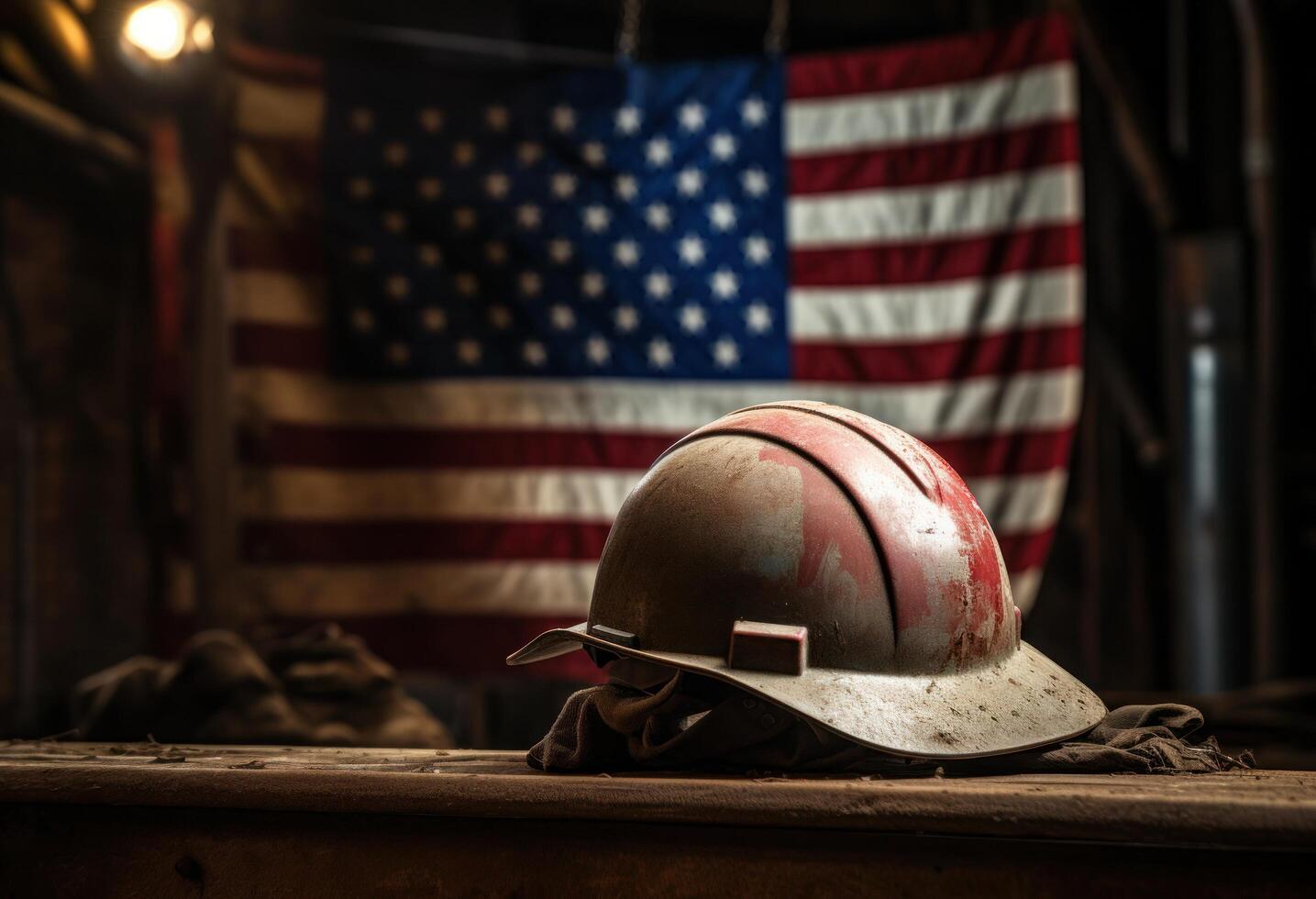 AI generated american flag with hard hat photo