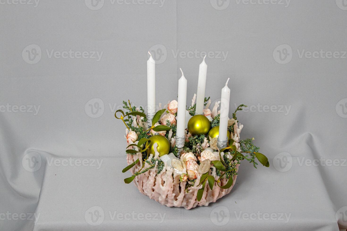 Christmas composition of flowers and Christmas decorations photo