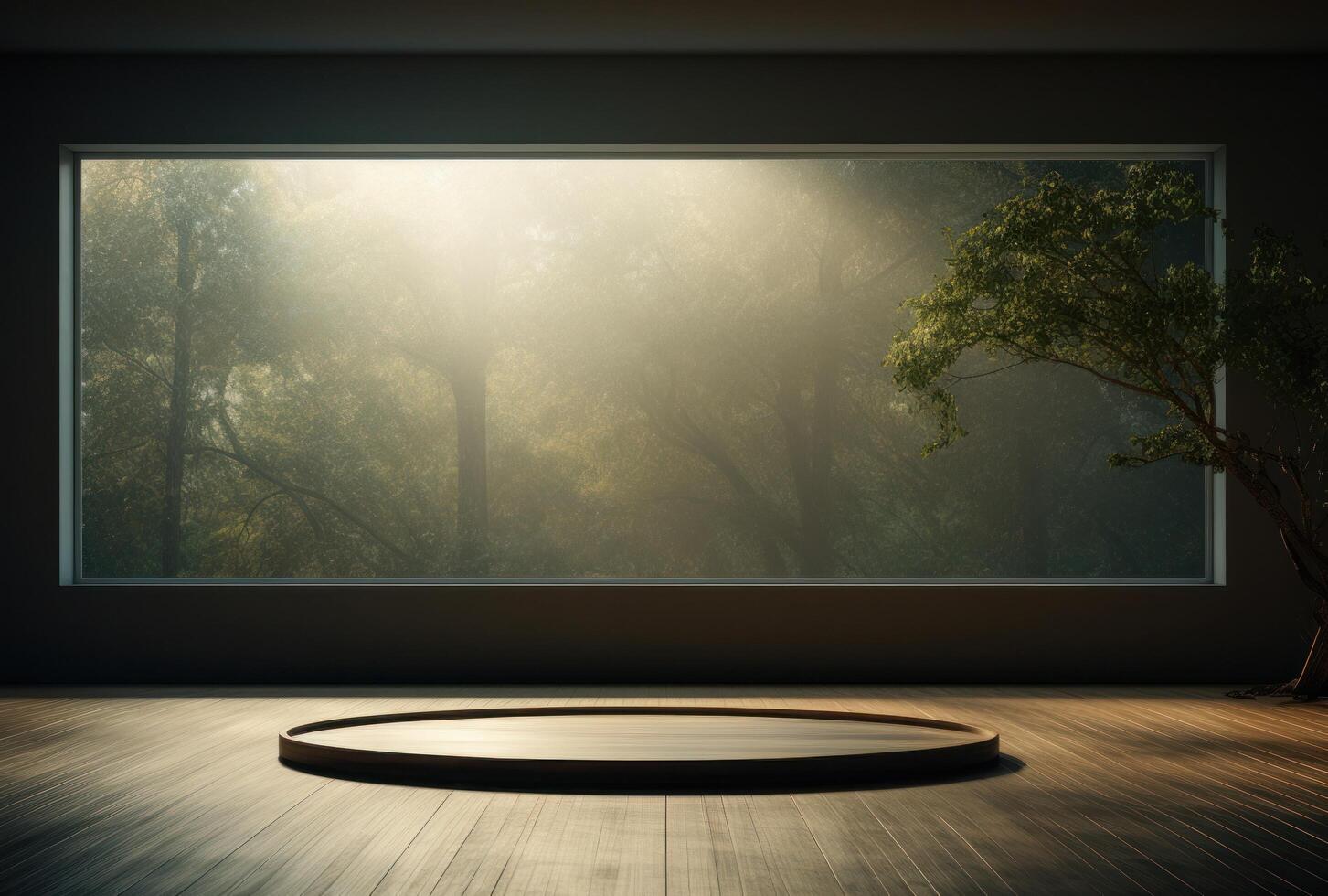 AI generated an empty room with a round light at the top of the window photo