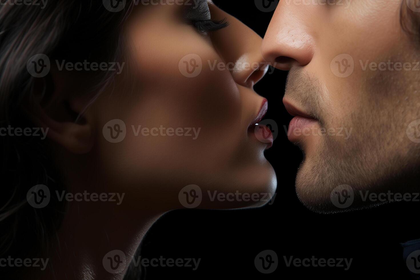AI generated a man and woman are kissing on the lips photo