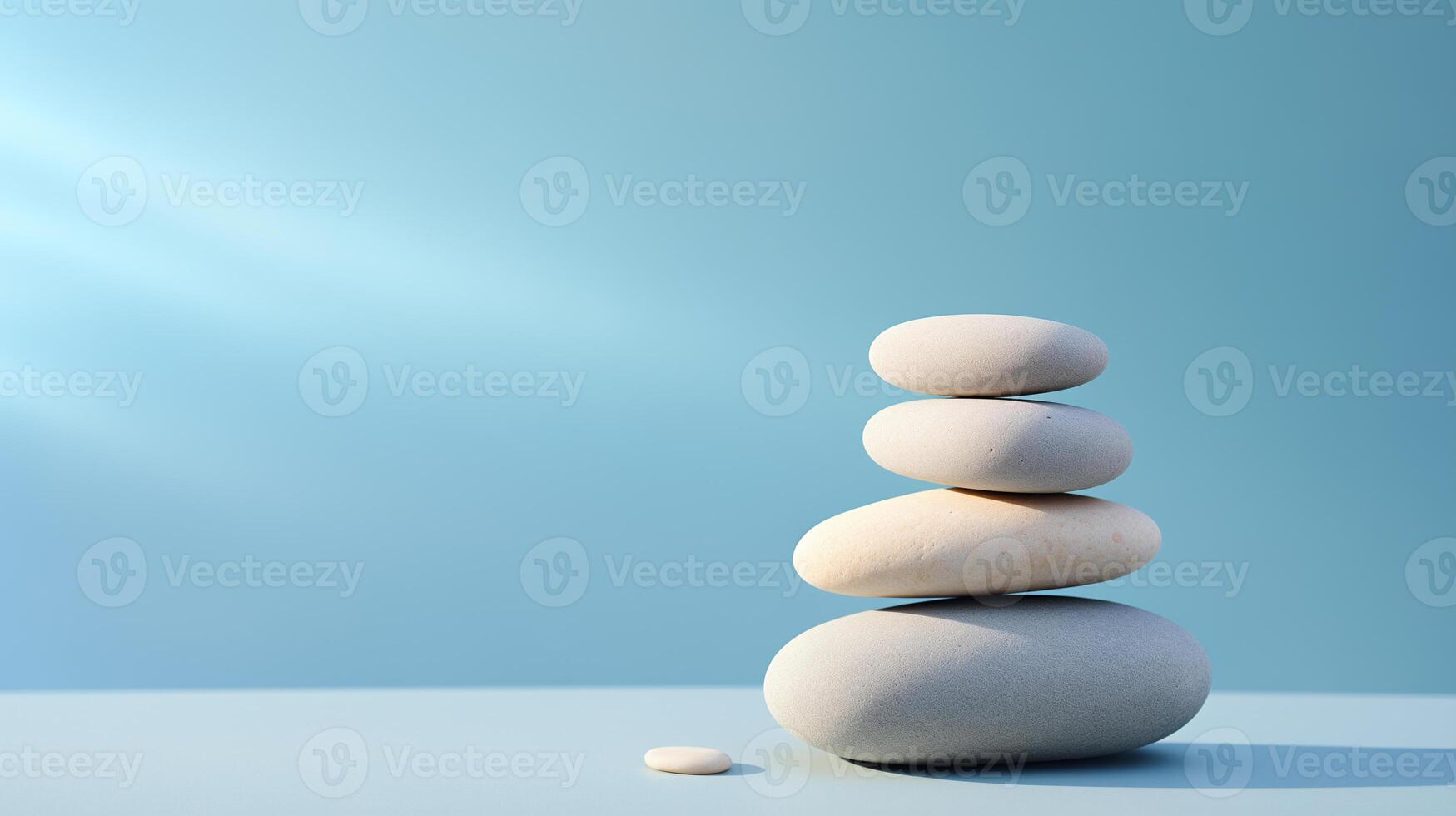 AI generated Stack of white zen stones on blue background photo