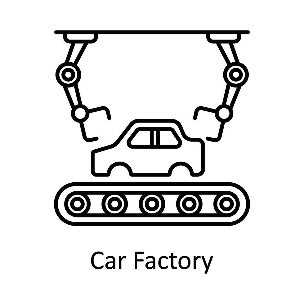 Car Factory vector outline icon design illustration. Manufacturing units symbol on White background EPS 10 File
