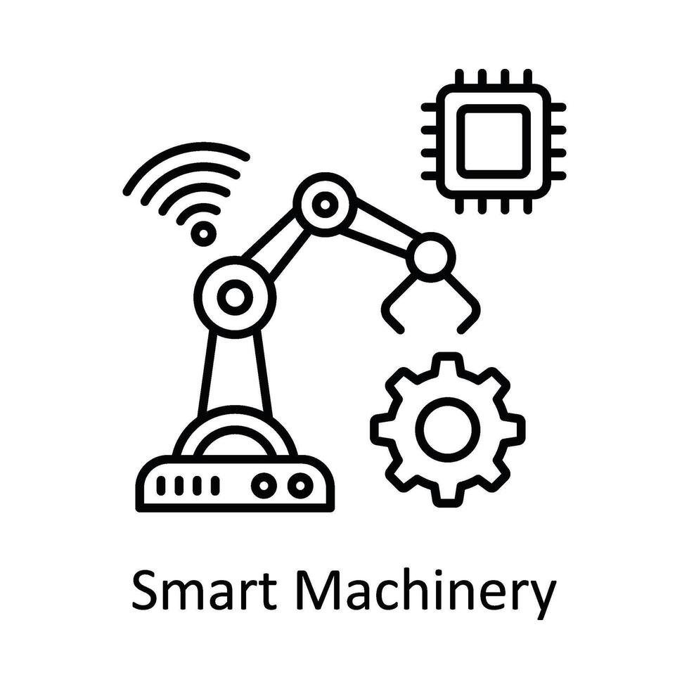 Smart Machinery vector outline icon design illustration. Manufacturing units symbol on White background EPS 10 File