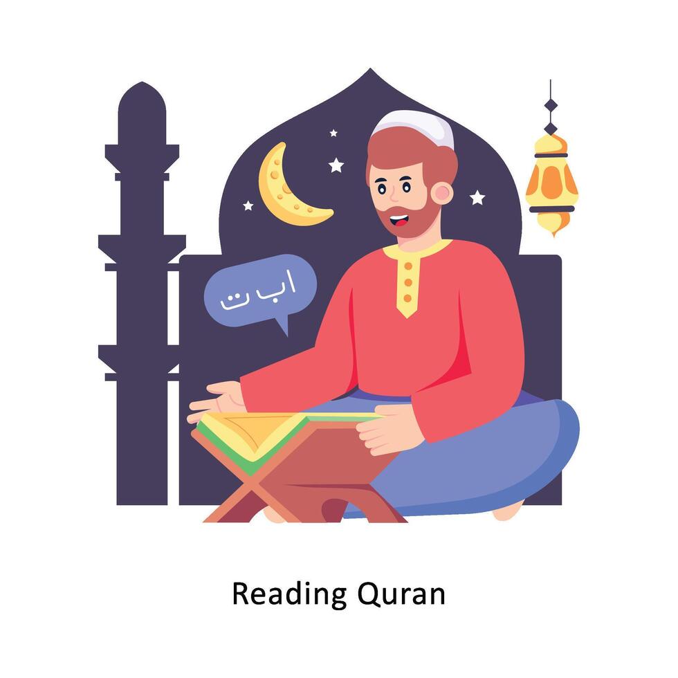 Reading Quran Flat Style Design Vector illustration. Stock illustration