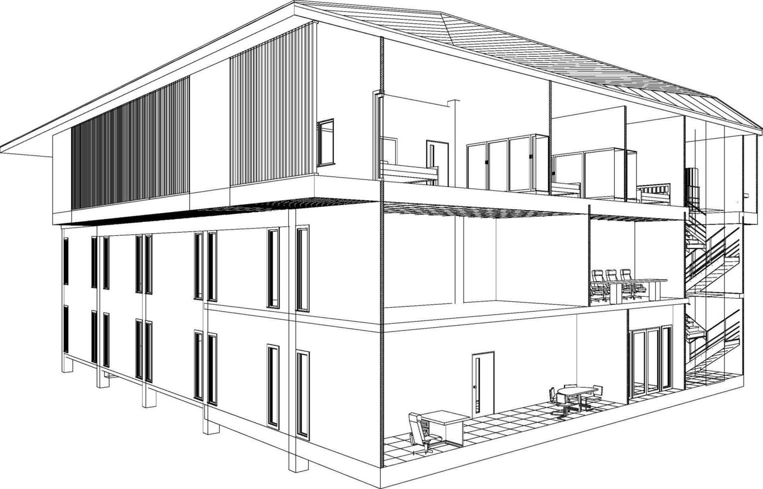 Ilustración 3D del proyecto de construcción vector