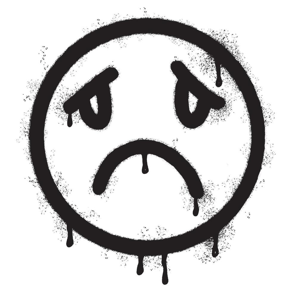 Spray Painted Graffiti scary sick face emoticon isolated on white background. vector illustration.