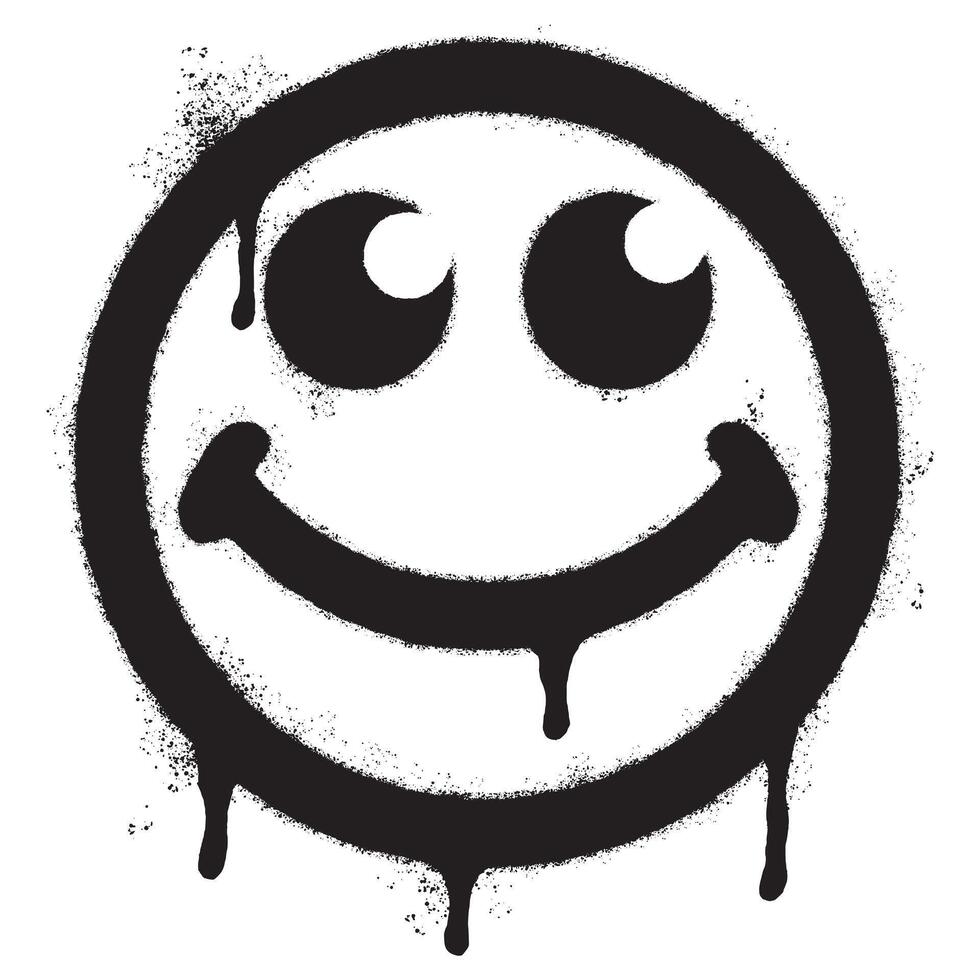 Spray Painted Graffiti smiling face emoticon isolated on white background. vector