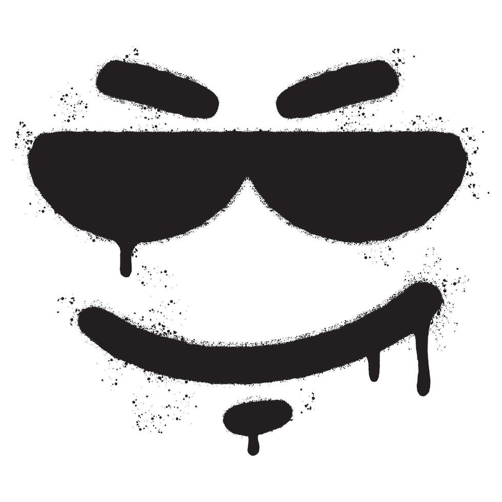 Graffiti emoticon Cool smiling Face with Sunglasses isolated with a white background. vector