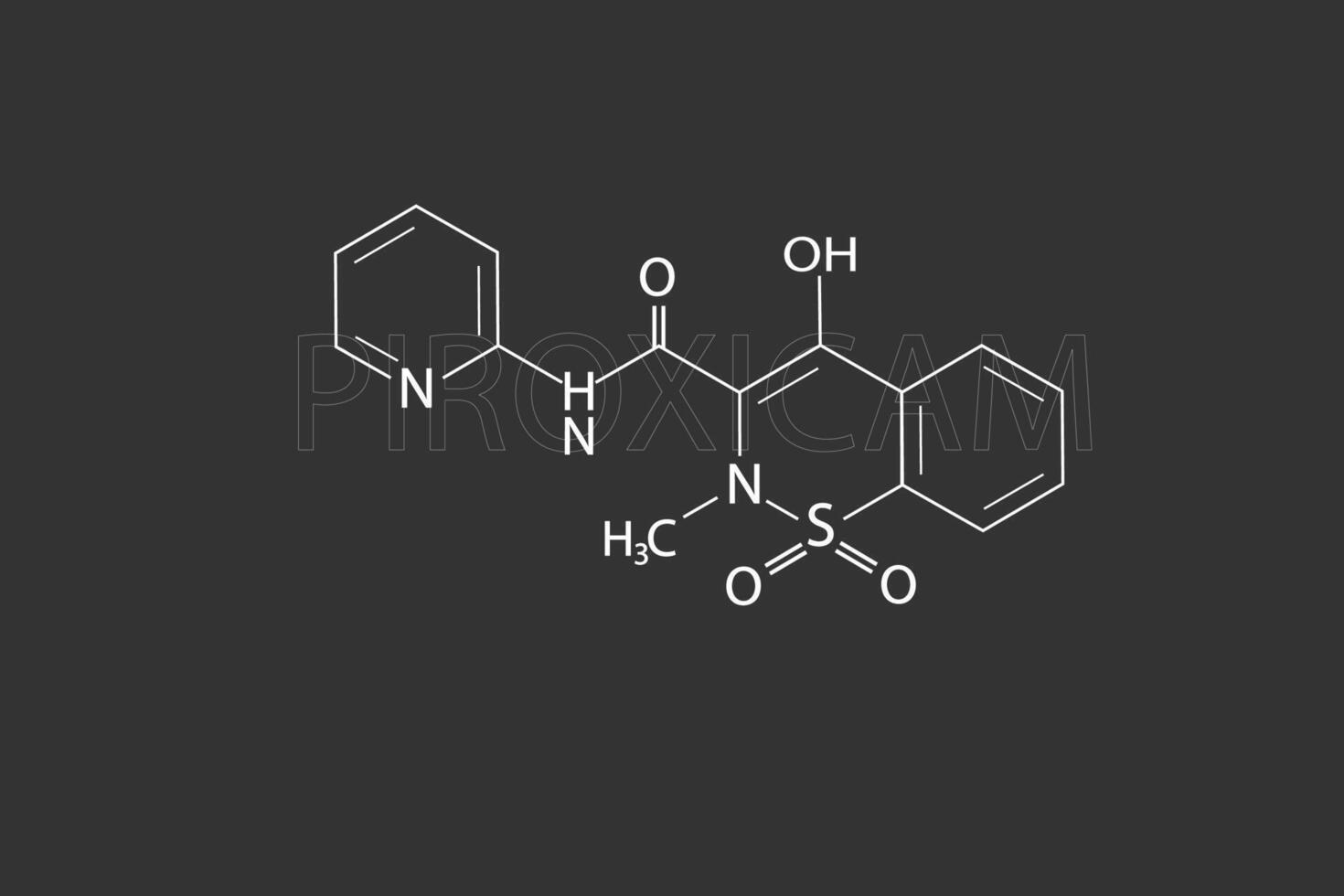 piroxicam molecular esquelético químico fórmula vector