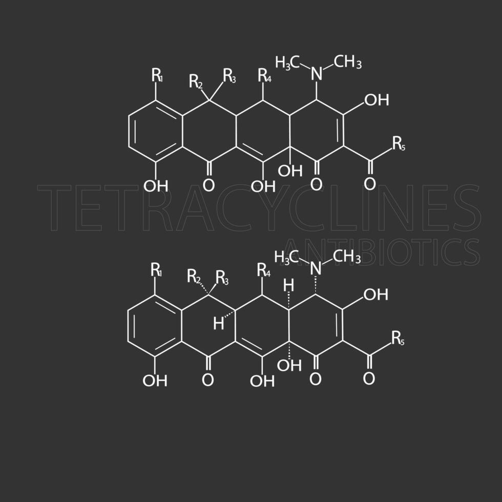 Tetracyclines antibiotics molecular skeletal chemical formula vector