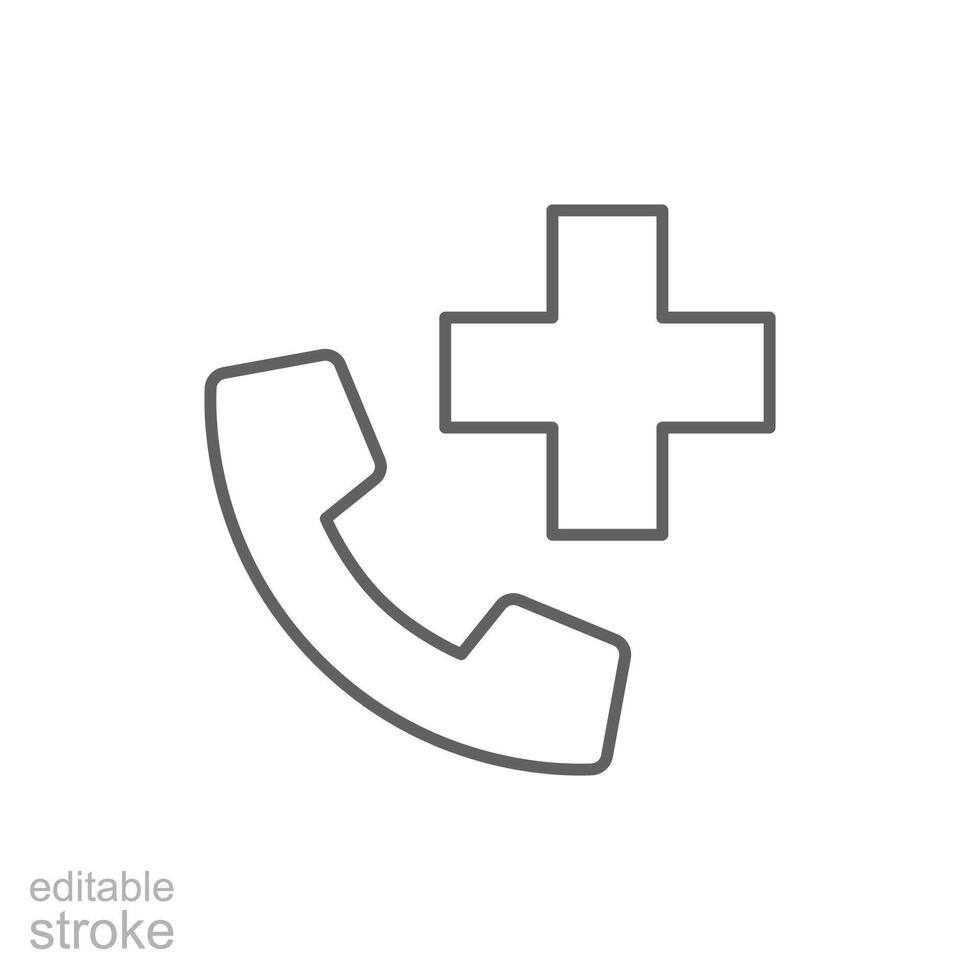 Emergency call icon. Simple outline style. Call doctor, phone, medical telephone, help, contact, talk, communication concept. Thin line symbol. Vector illustration isolated. Editable stroke.